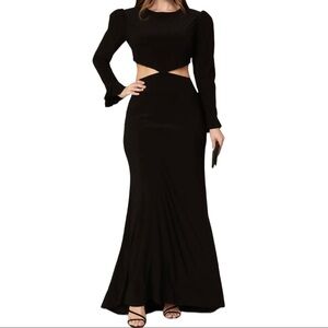 Leena X Mac Duggal long sleeve cutout gown stretch fabric dress